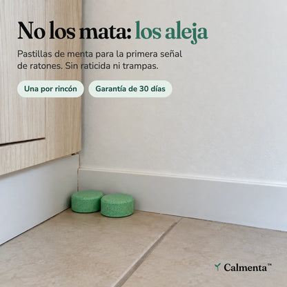 Pastillas de menta Calmenta junto al zoclo de una cocina: no los mata, los aleja